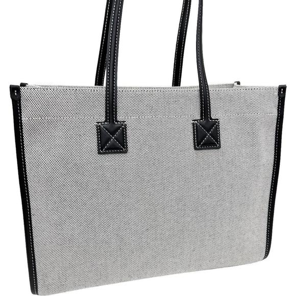 Burberry Freya Tote Logo Print Handbag Canvas Leather Grey Black - Picture 3 of 10